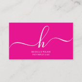 Elegant Pink White Monogram Initial Script Name  名刺 (正面)