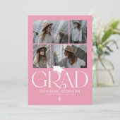 Elegant Pink & White Photo Collage Graduation 案内状 (スタンド正面)