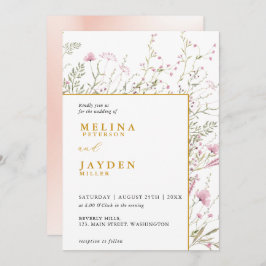Elegant Pink Wild Floral Wedding  招待状