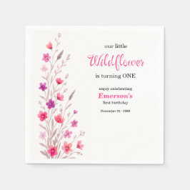 Elegant Pink  Wildflower 1st Birthday Party スタンダードカクテルナプキン