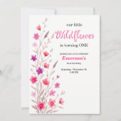 Elegant Pink Wildflower 1st Birthday Party 招待状 (正面)