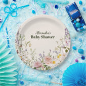 Elegant Pink Wildflower Boho Baby Shower ペーパープレート (パーティー)