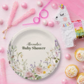 Elegant Pink Wildflower Boho Baby Shower ペーパープレート (パーティー)