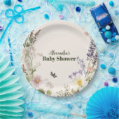 Elegant Pink Wildflower Rustic Boho Baby Shower ペーパープレート (パーティー)