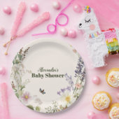 Elegant Pink Wildflower Rustic Boho Baby Shower ペーパープレート (パーティー)