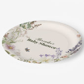 Elegant Pink Wildflower Rustic Boho Baby Shower ペーパープレート (アングル)