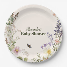 Elegant Pink Wildflower Rustic Boho Baby Shower ペーパープレート