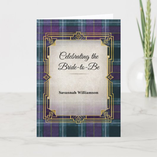 Elegant Plaid Art Deco Bridal Shower カード (正面)