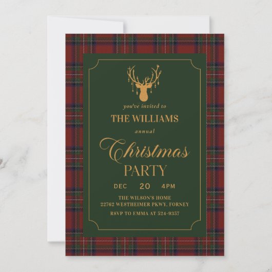 Elegant Plaid Christmas Party Invitation 招待状 (正面)