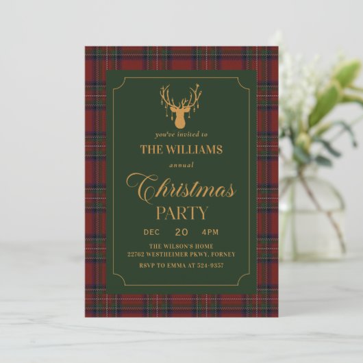 Elegant Plaid Christmas Party Invitation 招待状 (スタンド正面)