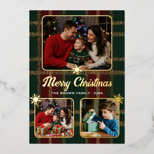 Elegant Plaid Christmas Photo Foil Card 箔シーズンカード (正面)