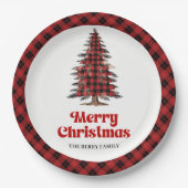 Elegant Plaid Christmas Tree Personalized Paper  ペーパープレート (正面)