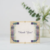 Elegant Plaid Gold Frame Thank You ポストカード (スタンド正面)