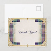 Elegant Plaid Gold Frame Thank You ポストカード (正面/裏面)