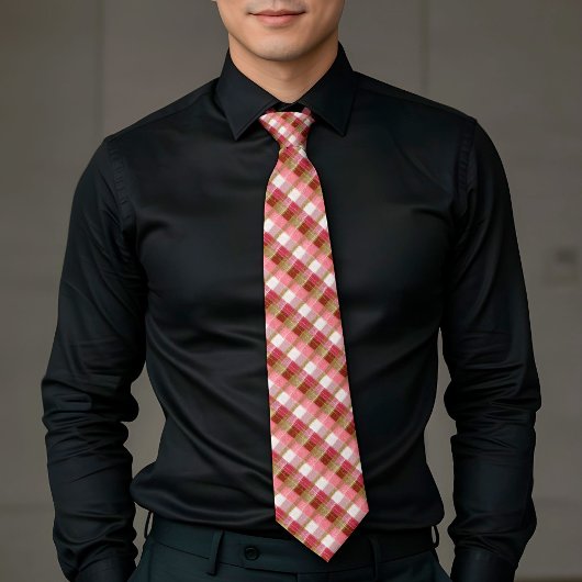 Elegant Plaid Gold Red Luxe Aesthetics Necktie ネクタイ