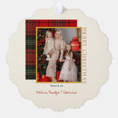 Elegant Plaid Modern Photo Ornament Christmas Card オーナメントカード (正面)
