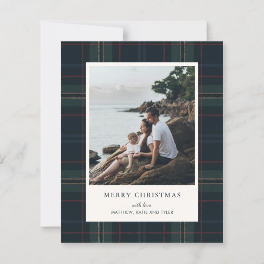 Elegant Plaid Photo Budget Christmas Card (正面)
