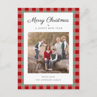 Elegant Plaid Photo Christmas シーズンポストカード