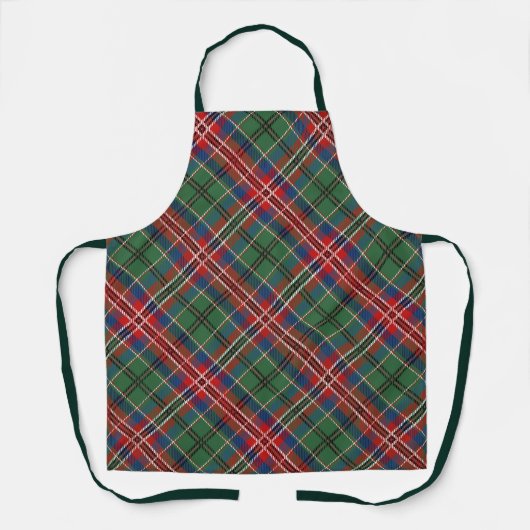 Elegant Plaid Red Green Rustic Tartan エプロン (正面)