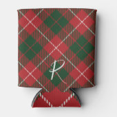 Elegant Plaid Red Green Tartan Monogram Custom 缶クーラー (正面)