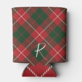 Elegant Plaid Red Green Tartan Monogram Custom 缶クーラー (裏面)