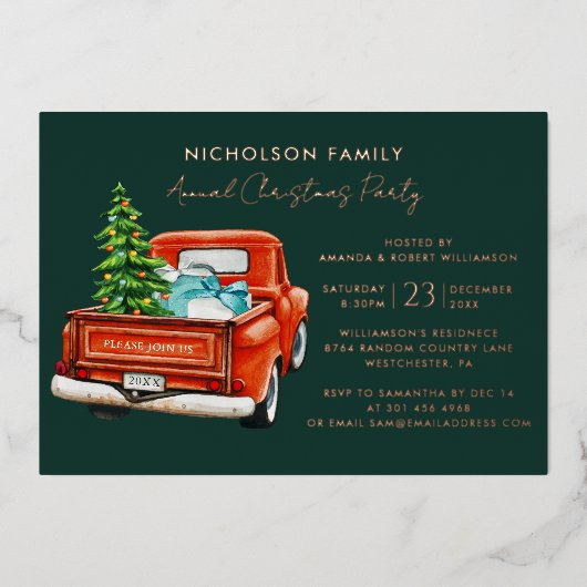 Elegant Plaid Script Christmas Holiday Party 箔招待状 (正面)