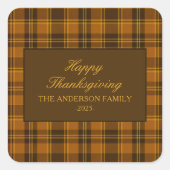 Elegant Plaid Thanksgiving Classic Custom Favor スクエアシール (正面)