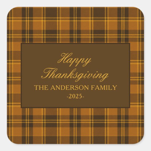 Elegant Plaid Thanksgiving Classic Custom Favor スクエアシール (正面)