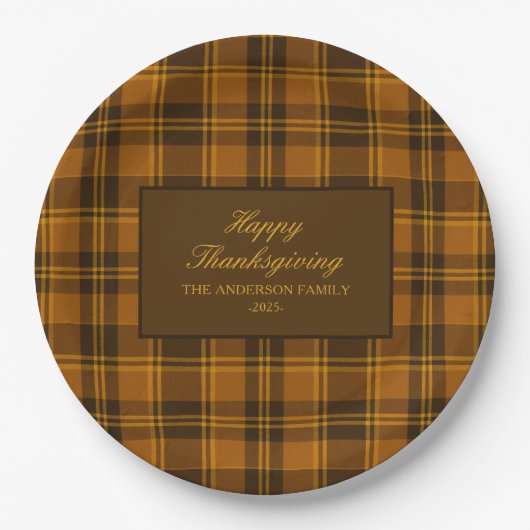 Elegant Plaid Thanksgiving Classic Vintage Custom ペーパープレート (正面)