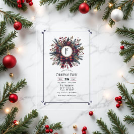 Elegant Plaid Wreath Vintage Christmas Party ベラム紙招待状