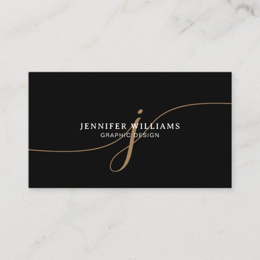 Elegant Plain Black and Gold Script Monogram 名刺 (正面)