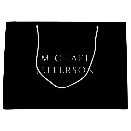 Elegant Plain Black White Personalized Custom ラージペーパーバッグ (正面)