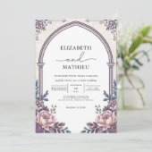 Elegant Plum Botanical Arch Floral Wedding 招待状 (スタンド正面)
