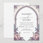 Elegant Plum Botanical Arch Floral Wedding 招待状 (正面/裏面)