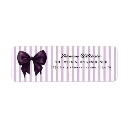 Elegant Plum Bow Violet Stripe Label ラベル (正面)