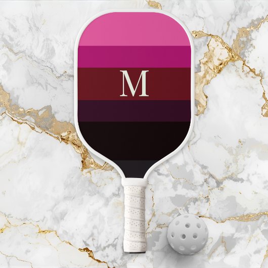 Elegant Plum Fuchsia Color Block Monogrammed ピックルボールラケット