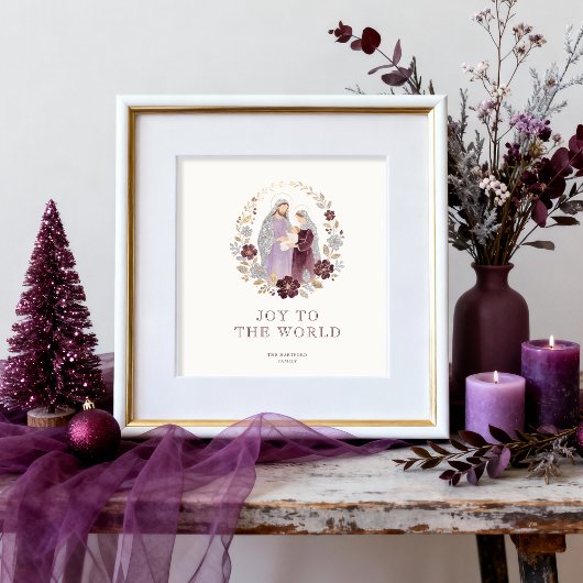 Elegant Plum Holy Nativity Family Christmas ポスター