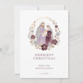 Elegant Plum Holy Nativity Family Christmas Photo シーズンカード (正面)