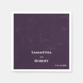 Elegant Plum Purple Floral Line Art Paper スタンダードカクテルナプキン