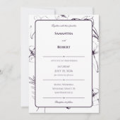Elegant Plum Purple Floral Line Art Wedding 招待状 (正面)