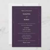 Elegant Plum Purple Floral Line Art Wedding 招待状 (正面)