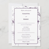 Elegant Plum Purple Floral Line Art Wedding 招待状 (正面)