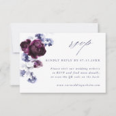 Elegant Plum Purple & Indigo Blue Floral QR Code  出欠カード (正面)