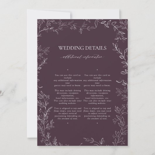 Elegant Plum Purple Leaf Monogram Details Wedding 招待状 (裏面)