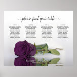 Elegant Plum Purple Rose 4 Table Seating Chart ポスター<br><div class="desc">This beautiful seating chart has table assignments for 40 guests at 4 tables - 10 people per table. The design is elegant, sophisticated, romantic & chic, with a single plum purple or eggplant colored rose reflecting in water. The title reads "please find your table" in lacy script calligraphy, and there...</div>