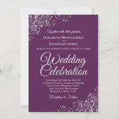 Elegant Plum Purple & Silver QR Code Wedding 招待状 (正面)