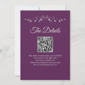 Elegant Plum Purple & Silver QR Code Wedding 招待状 (裏面)