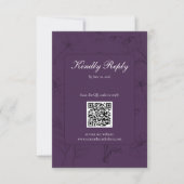 Elegant PlumPurple Floral Line Art QR Code Wedding 出欠カード (正面)