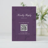 Elegant PlumPurple Floral Line Art QR Code Wedding 出欠カード (スタンド正面)