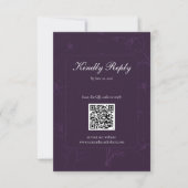 Elegant PlumPurple Floral Line Art QR Code Wedding 出欠カード (正面)
